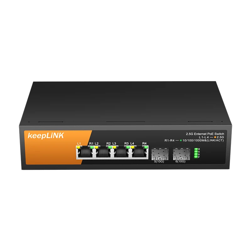 KeepLiNK 6-Port Multi-Gigabit Network Switch with 4-PoE 2.5Gb Ethernet and 2-SFP+ 10Gb Uplink