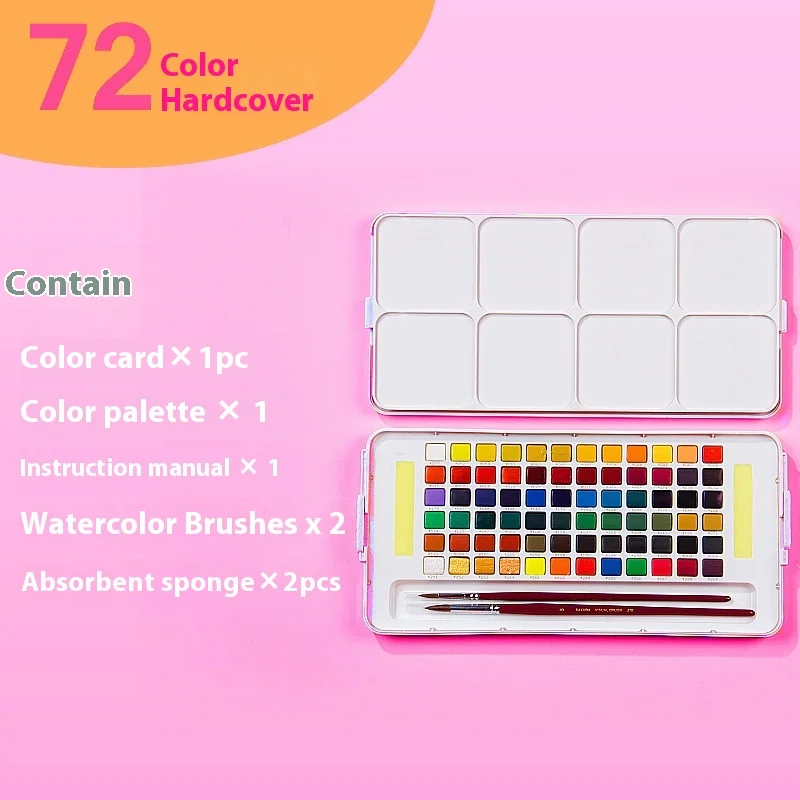 

Japanese SAKURA Solid Watercolor Painting 72 Colors Set Hardcover Edition Pearlescent Art Supplies Water Color Pigment