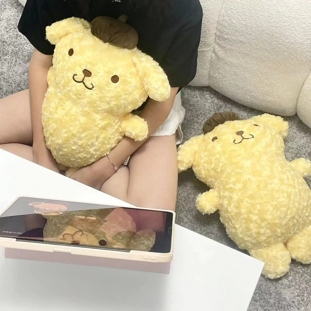 Sanrio Pom Pom Purin cuscino coperta bel cuscino giallo cane farcito Anime peluche divano letto decorazioni per la casa regali ragazza