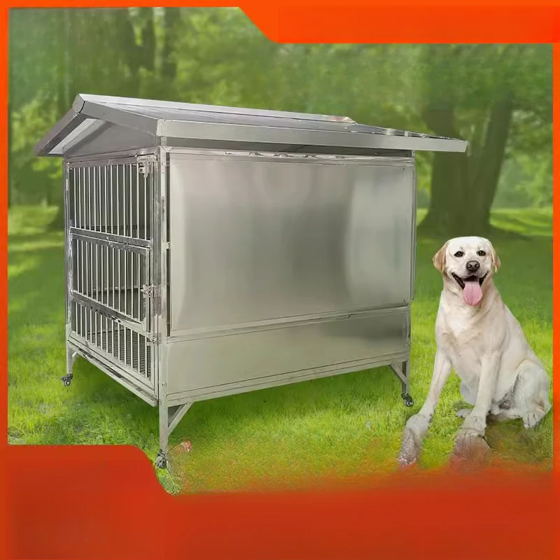 Outdoor stainless steel dog cage, universal side door in all seasons, large dog cage, outdoor thickened sun protection
