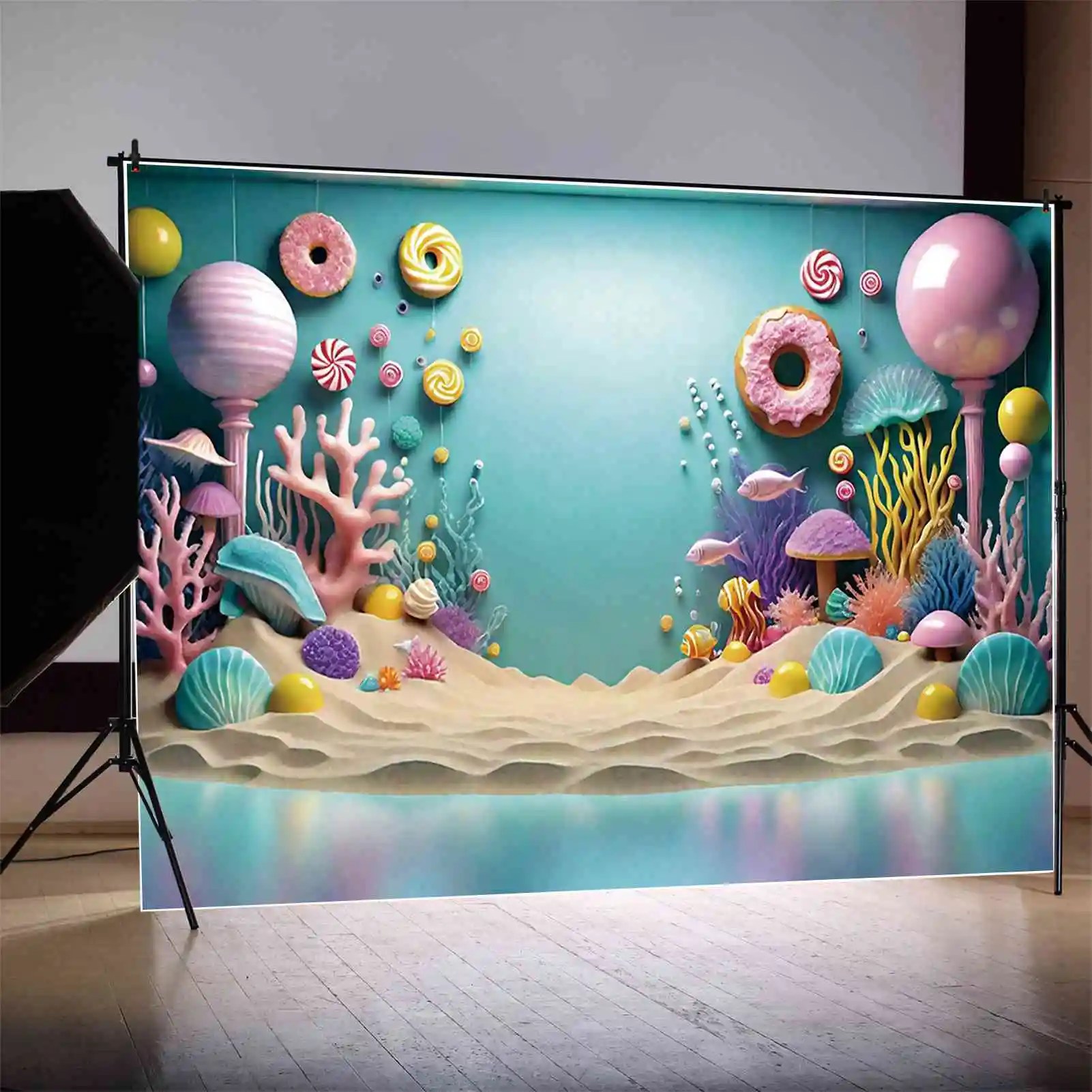 Mond. qg Strand Süßigkeiten Geburtstag 1 Jahr Hintergrund Baby 3d Meeresboden Sommer Kulissen benutzer definierte Party Dekoration Fototermin liefert