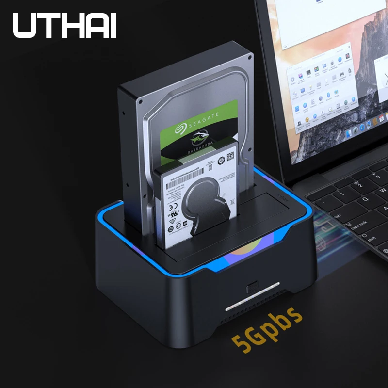 UTHAI 2.5/3.5 Serial Port Dual Bay Hard Disk Base USB 3.0 Multifunctional Offline Copy Mobile Hard Disk Case Base