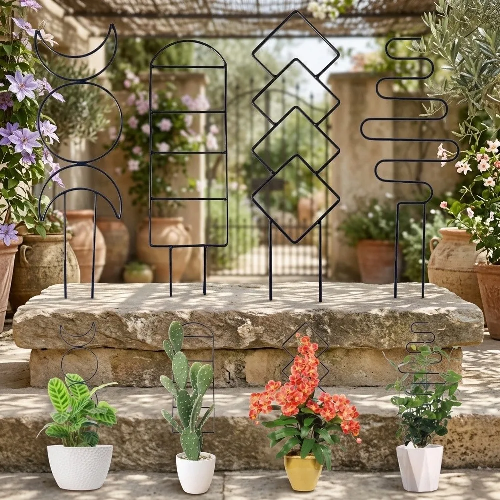 Wrought Iron Plant Support Set for Indoor Climbers - Black Trellis Brackets Compatible with Pothos Monstera Ivy