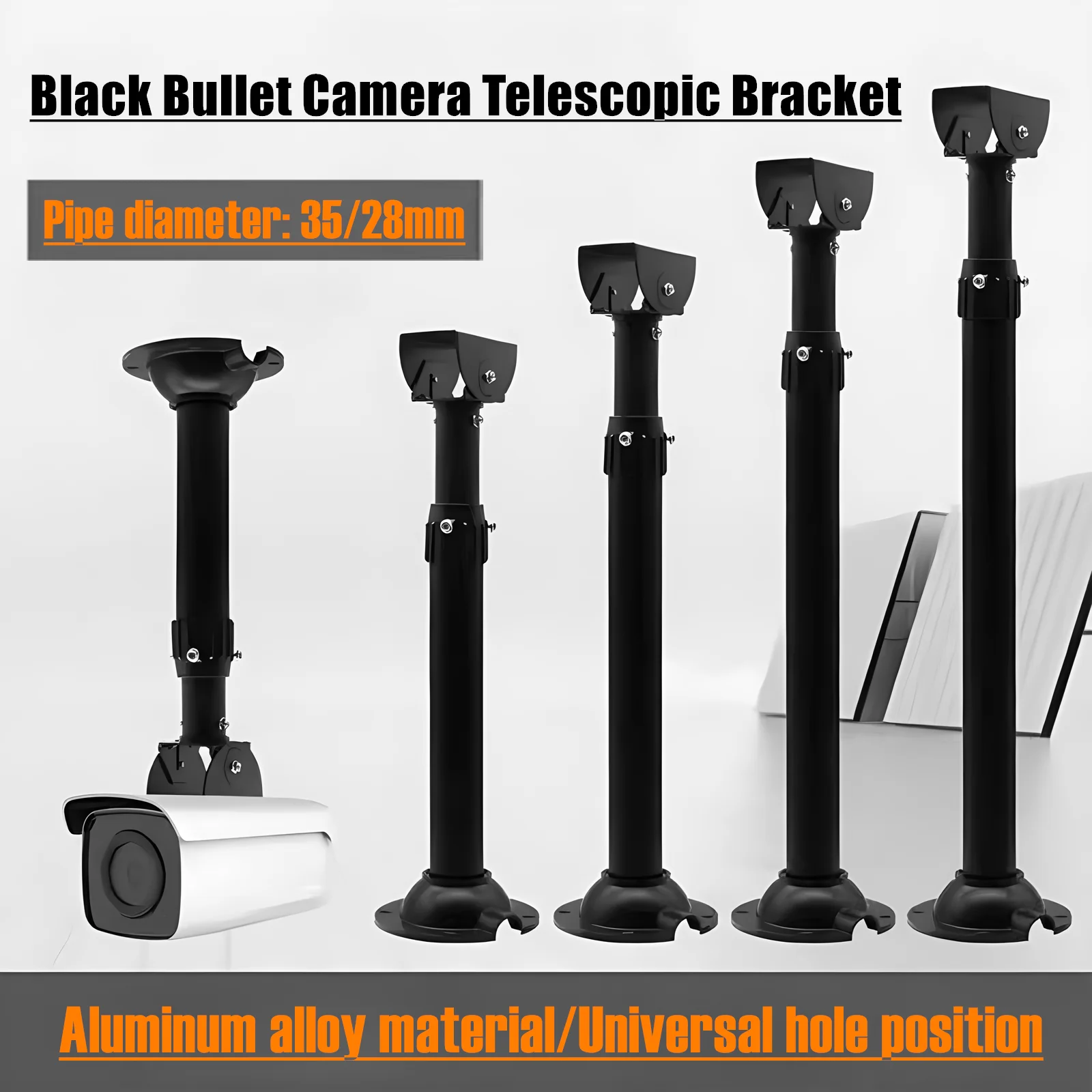 I Type Black Universal Security Camera Ceiling Mount Bracket Upright Pole Lengthening Duckbill Camera Lifting Telescopic Support