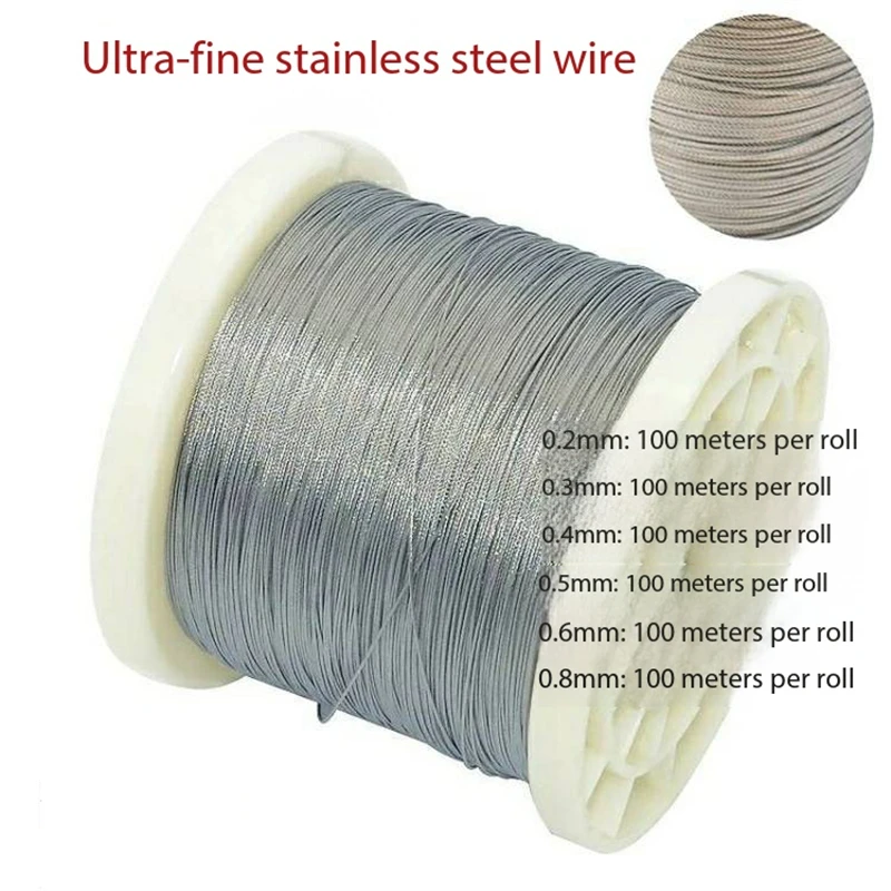 

304 Stainless Steel Wire Rope, Anti Bite Wear-Resistant Fishing Line, Ultra-Fine Multi Strand Line 0.3mm-0.8 for Sea Fishing