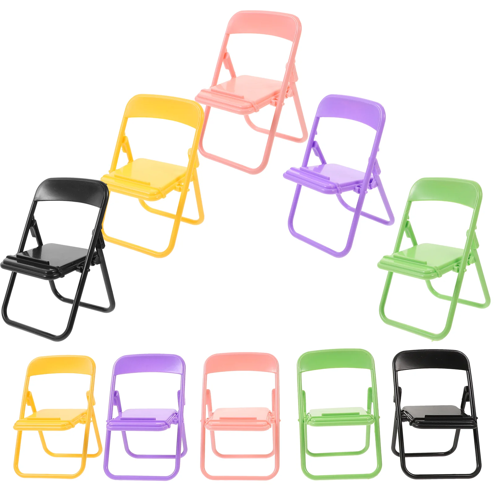 10 Pcs Mini Chair Cell Phone Stand Dollhouse Folding (Mixed Color) 10pcs Miniature Cellphone Holder Desktop Furniture Pp Prop