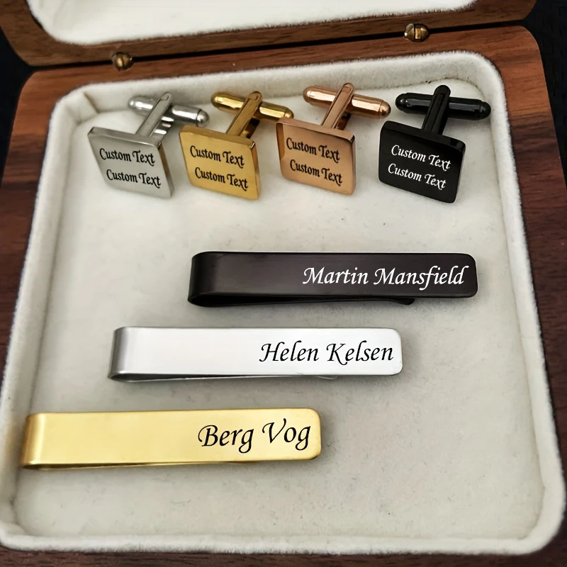 

Customization Men's Tie Clip Cufflinks Set Name Letter Stainless Steel Highend Fashion Gentlemen's Business Personalized Jewelry