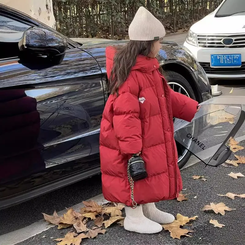 

2024 New Girls Parka Casual Long Outerwear Winter Hooded Coat Children Cold Protection Jacket Kids Cotton Padded Clothes 4-15Yrs