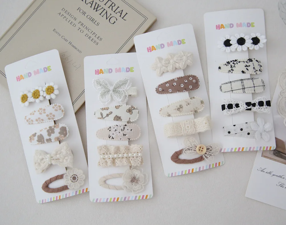 

5PC Lace Embroidered BB Barrettes Baby Hair Drop Clips Flower Hair Clamp Pins Kid Girls Korean Fashion Snap Hair Accessories