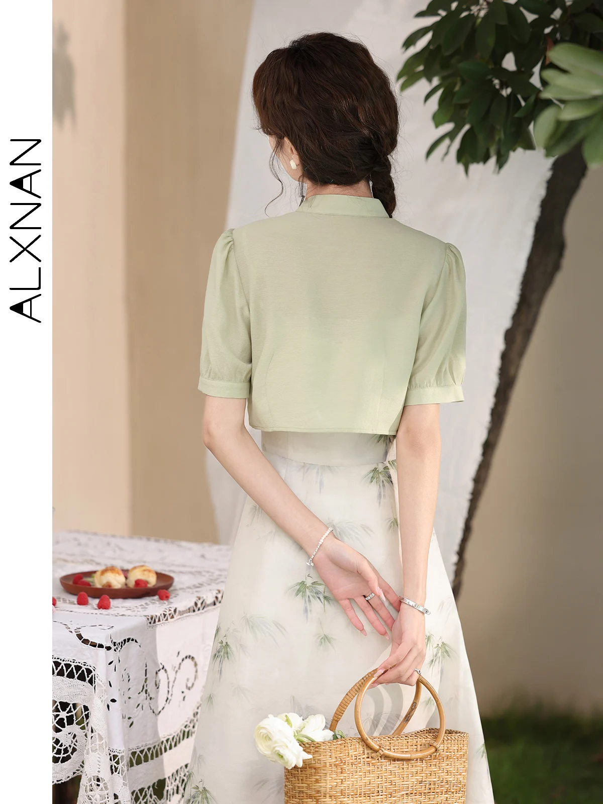 ALXNAN 여성용 우아한 시크한 중국 스타일 캐미 드레스, 꽃 프린트 A 라인 스플릿 핏 민소매 원피스, L33938, 2024 여름