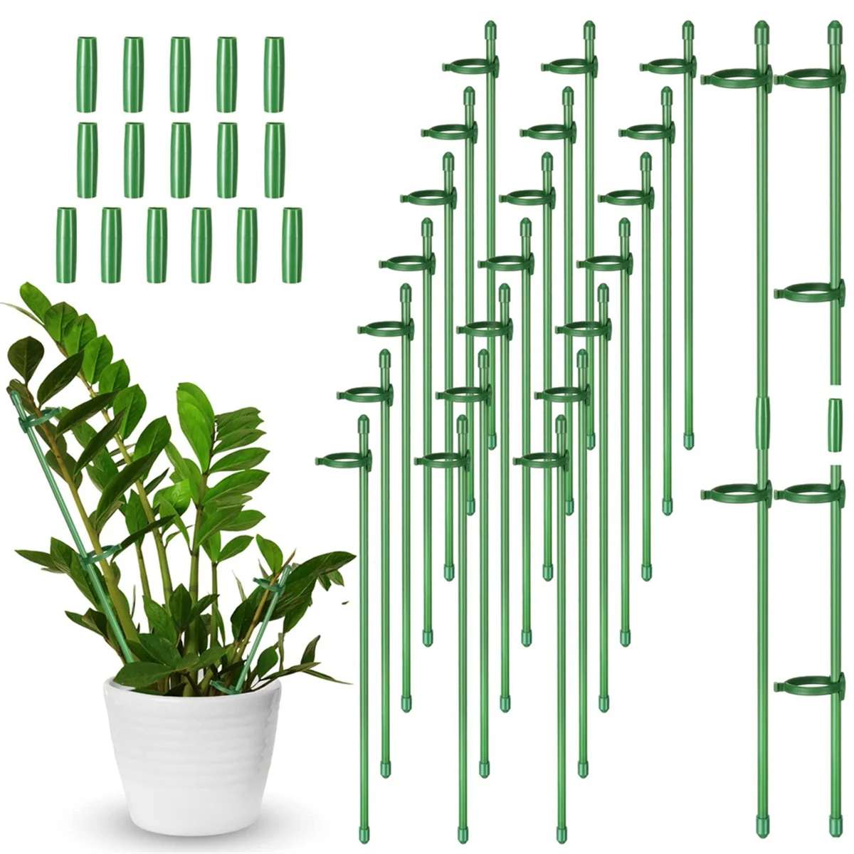 30 Pcs Adjustable Plant Support Stakes Garden Single Stem Support Stake with Plant Clips and Connect Pipe 11.8INCH