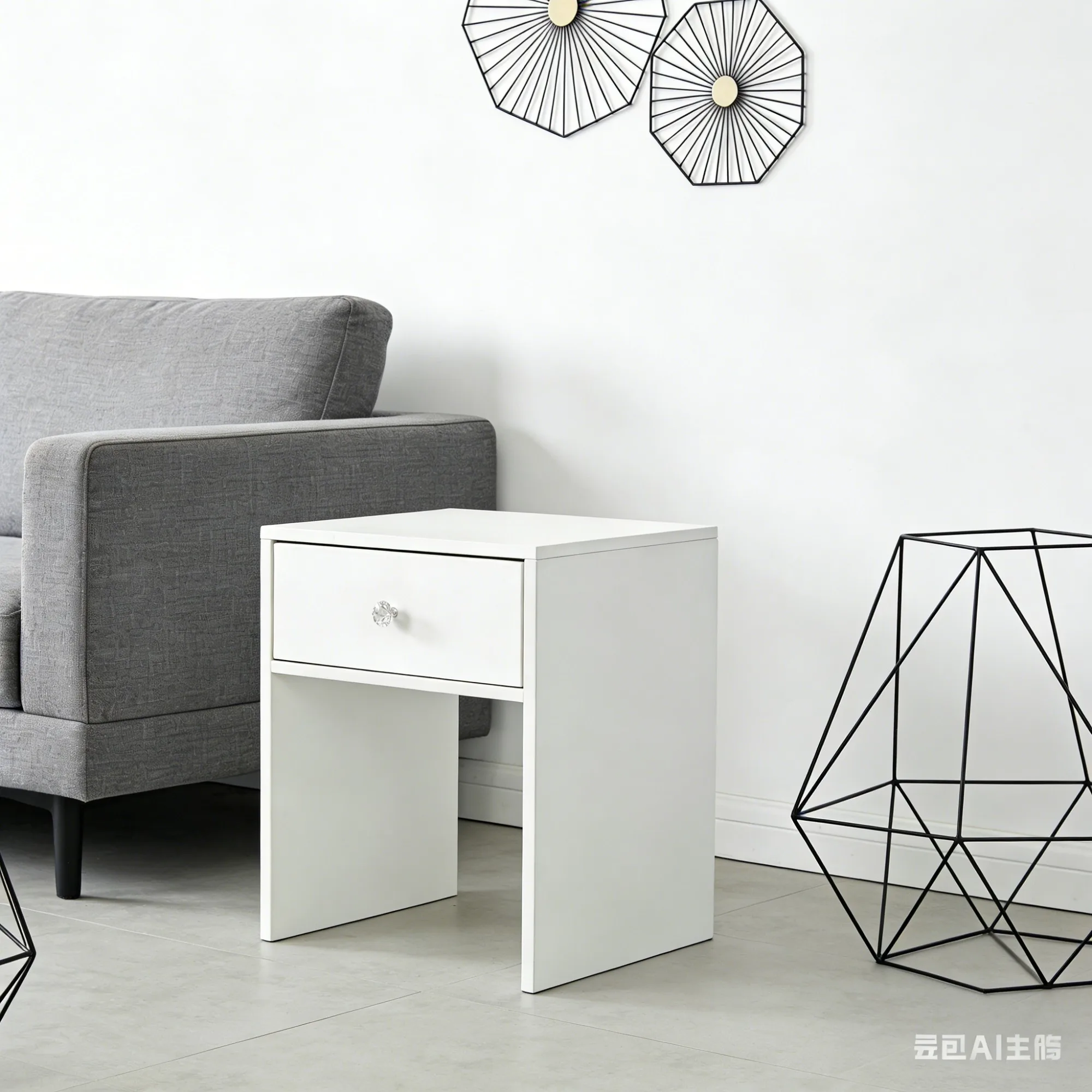 

Белая прикроватная тумбочка в скандинавском стиле, прикроватный шкафчик с 1 ящиком и хрустальной ручкой, для хранения вещей в небольшой спальне