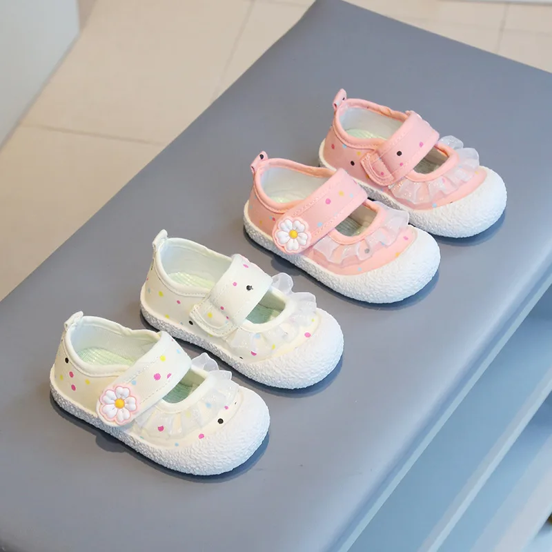 Spring New Style Children Lace Canvas Little Girls Adorable Print Princess Shoes Toddlers Good-looking Flat Sneakers