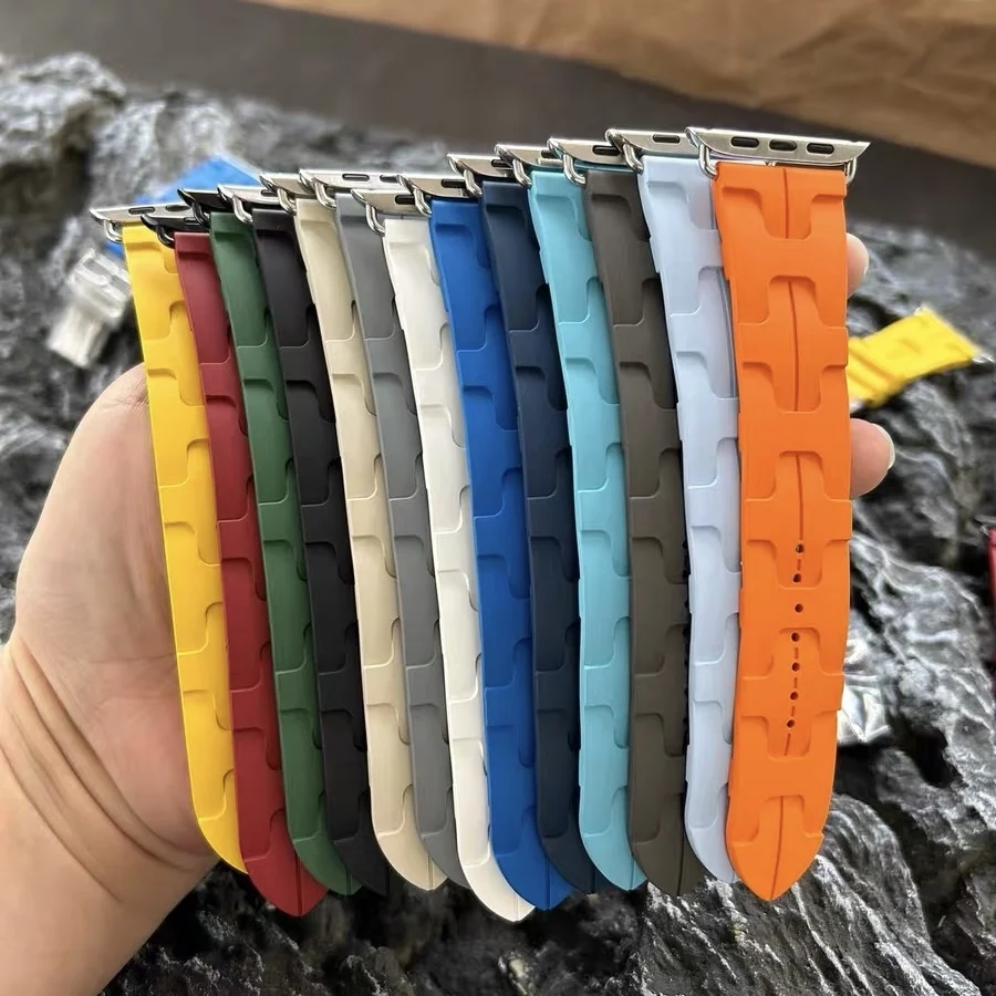 Kilim Deployment Buckle Band For Apple Watch Ultra SE S11/10/9/8/7 Fluoroelastomer Strap 40/41/42/44/45/46/49mm Sport Bracelet