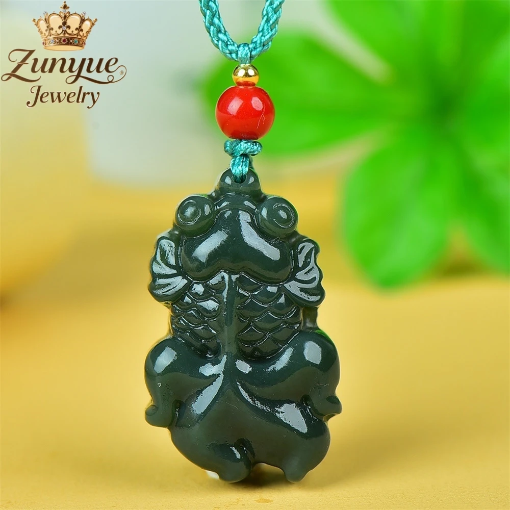 

Natural Hetian Green Jade Goldfish And Koi Pendant Luxury Quality Jewelry Fashion Jewelry Exquisite Elegant Charms Popular Gift