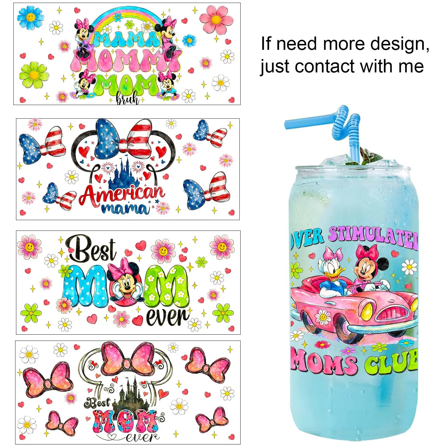 1/5PCS Bundle Cute Cartoon Best MAMA UV DTF Transfer Sticker DIY Decals 3D transfers uvdtf stickers 16oz uv dtf cup wraps