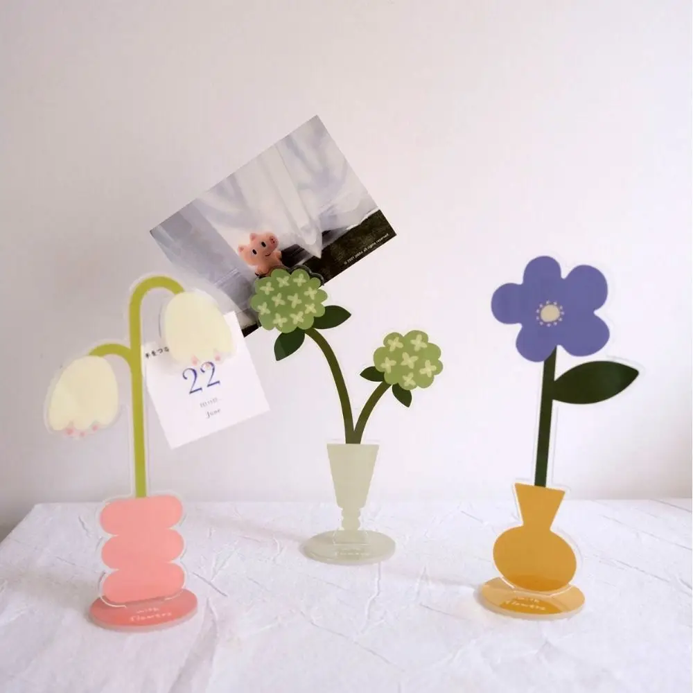 Cute Cartoon Acrylic Note Holder Flower Photo Holder Vertical Message Holder Desktop Decoration New