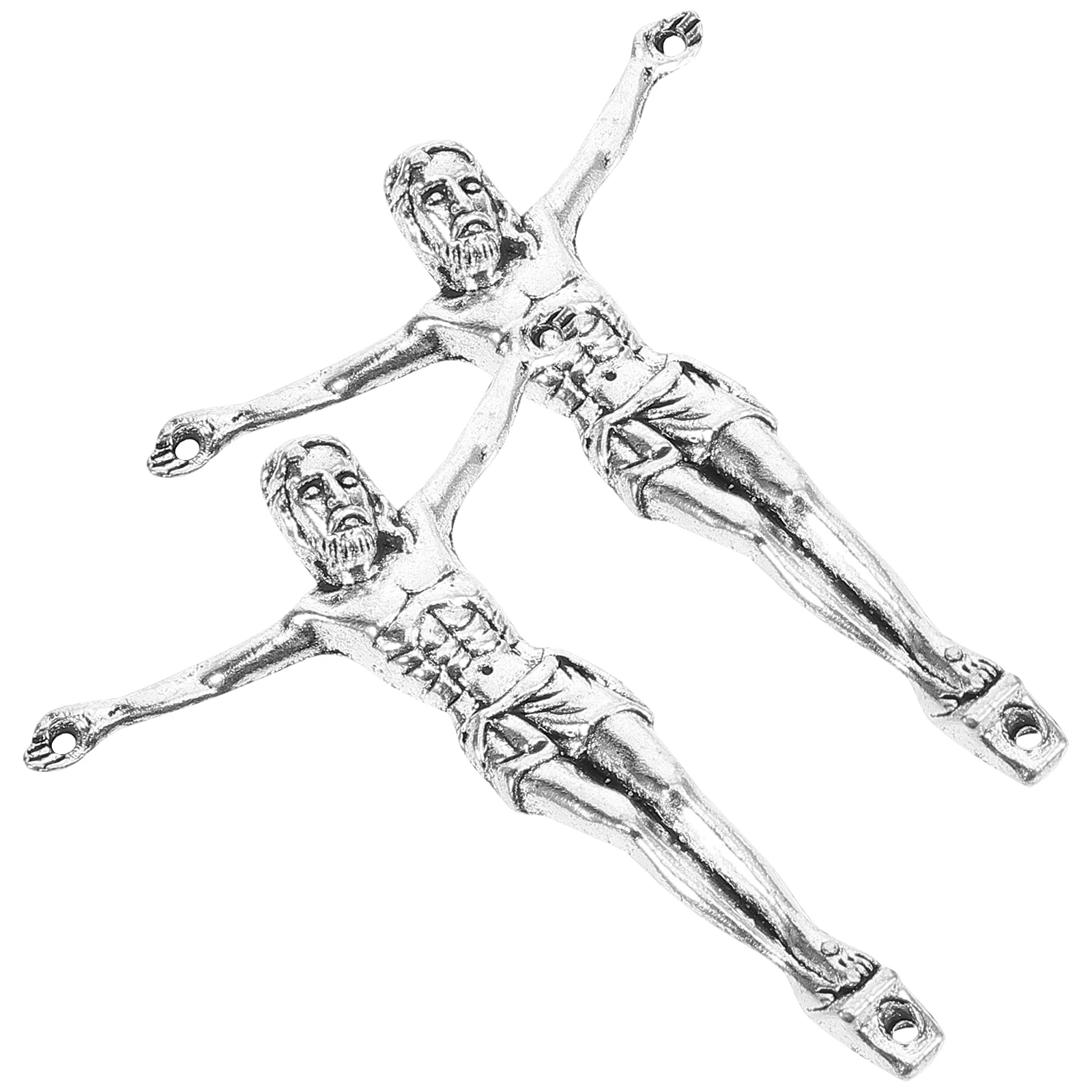 

2 Pcs Classical Silver Solid Cross Accessories 5 4cm DIY Jesus Statue Decoration Craft Figurine Ornament