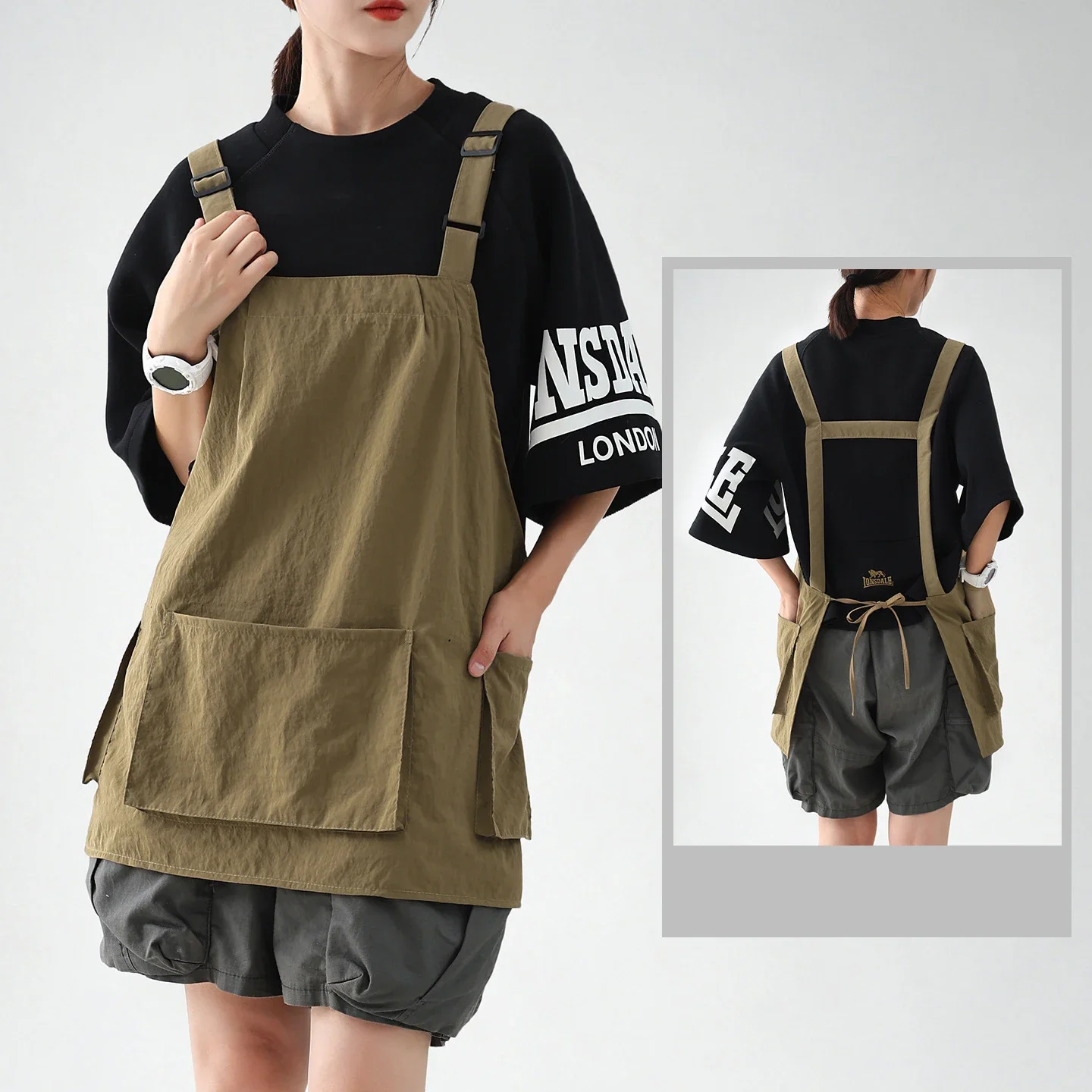 Adjustable Strap Work Apron With Pockets Cross Back Utility Apron For Barista Baker Florist Salon Artist Casual Workwear Apron