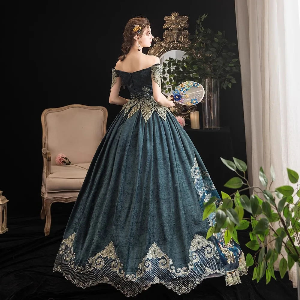 원 숄더 유럽 코트 의상 파티 가장 무도회 볼 드레스 무대 우아한 복고풍 공연 의상 여성 Vestido Luxo Festa