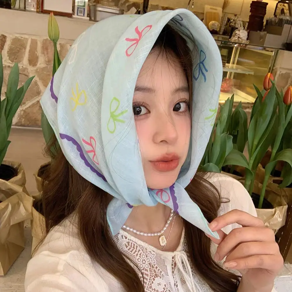 

Fairy Korean Sweet Bowknot Turban Thin Colorful Fresh Small Scarf Elegant Headband Headscarf Vacation