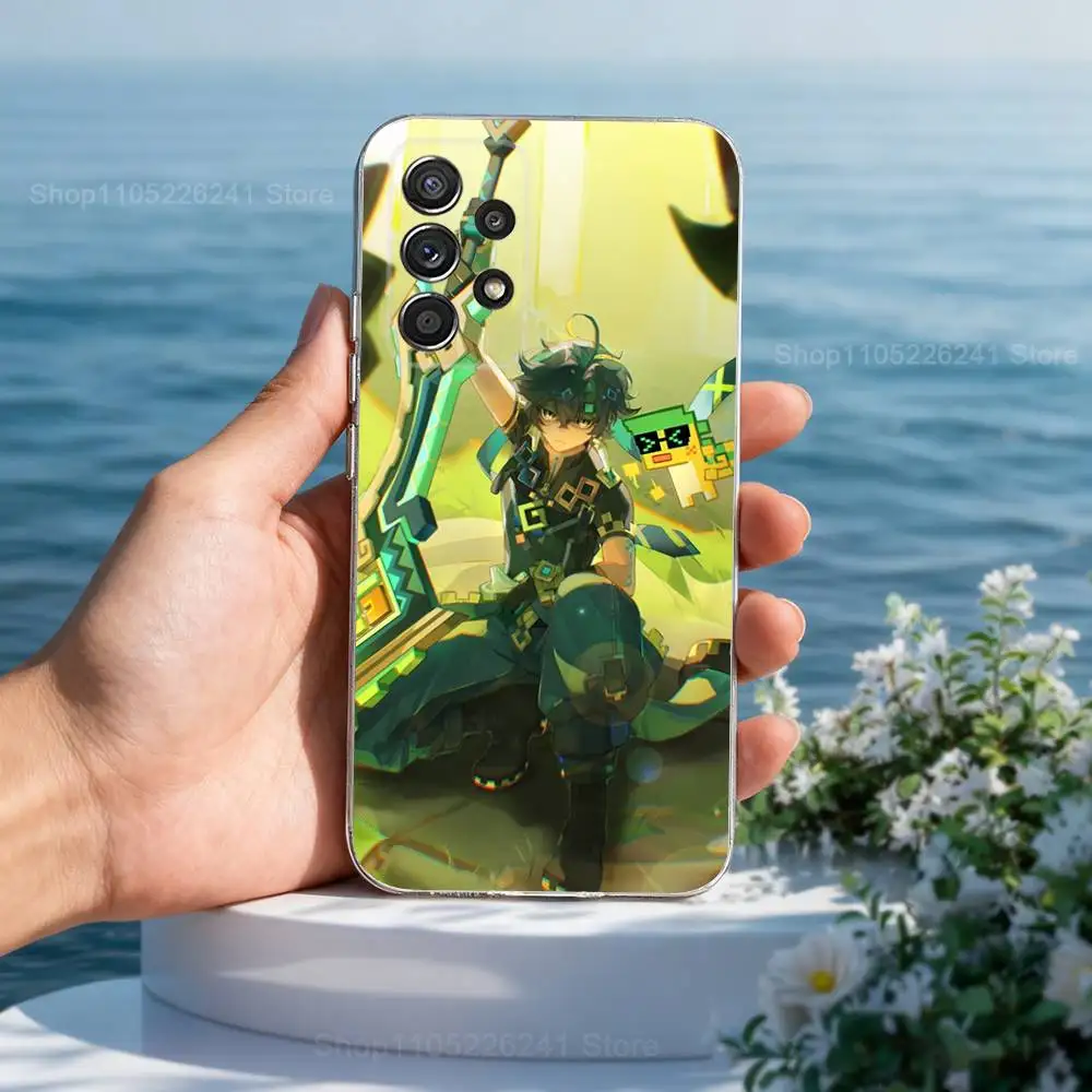 Funda de teléfono K-kinich Genshin Impact para Samsung A30,71,51,S9,10,20,Ultra,FE,Lite, S22,23,21,PIus, transparente, funda de silicona