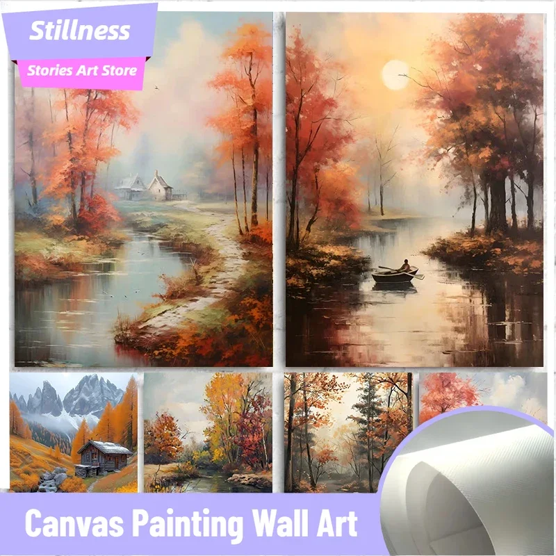 Historias de moreza sin marco, paisajes abstractos de otoño, carteles artísticos, impresiones del bosque, pintura en lienzo, imagen artística de pared