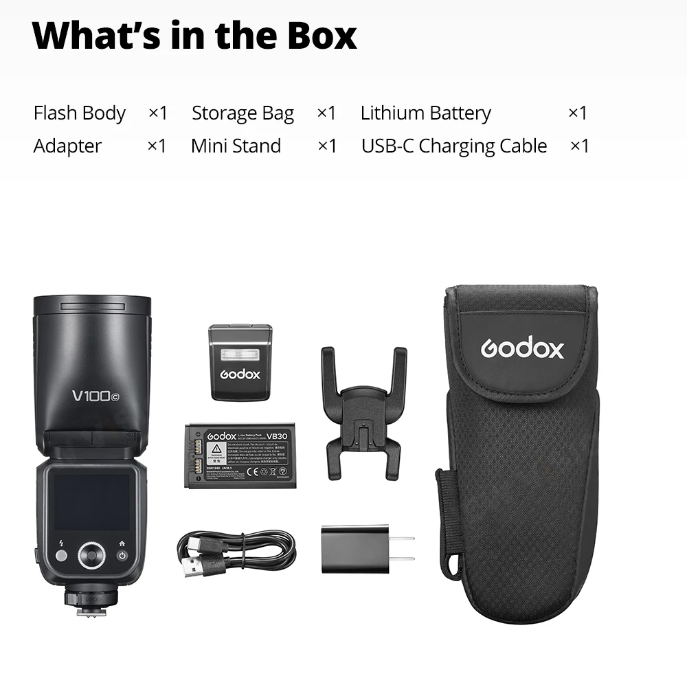 Godox V100 V100-C V100-N V100-S V100-F V100-O TTL كاميرا مستديرة الرأس فلاش 100Ws Speedlight لكانون نيكون سوني فوجي فيلم أوليمبوس