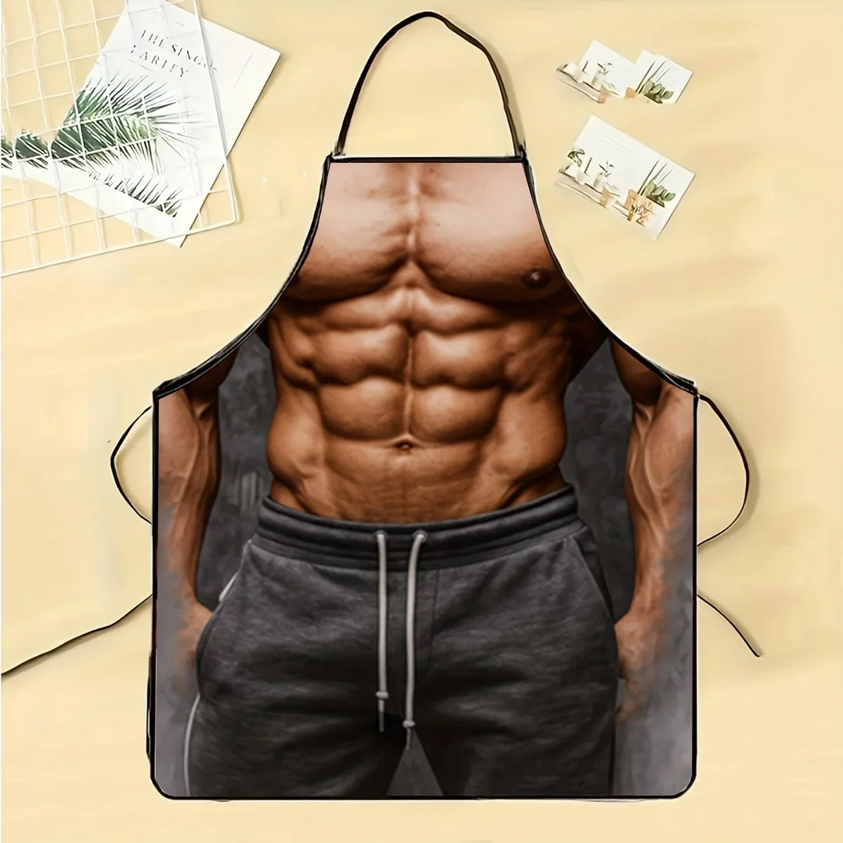 

1pc, Muscular Man Model Design Apron, Durable Polyester Full Coverage Kitchen Apron, Suitable for Baking And Cooking,