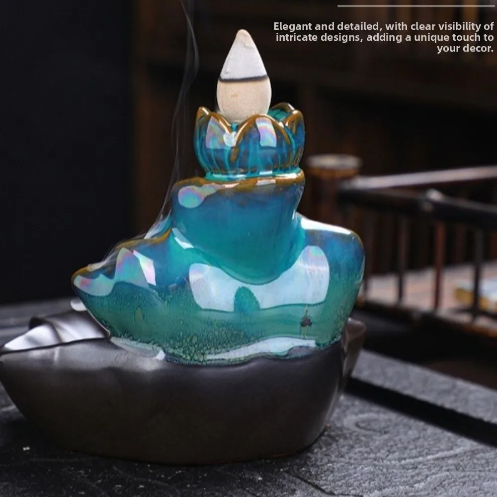 Decoration Craft Mini Backflow Stick Incense Burner Lotus Shape Decorative Ceramic Censer Lucky Fish Incense Stick Holder Gift