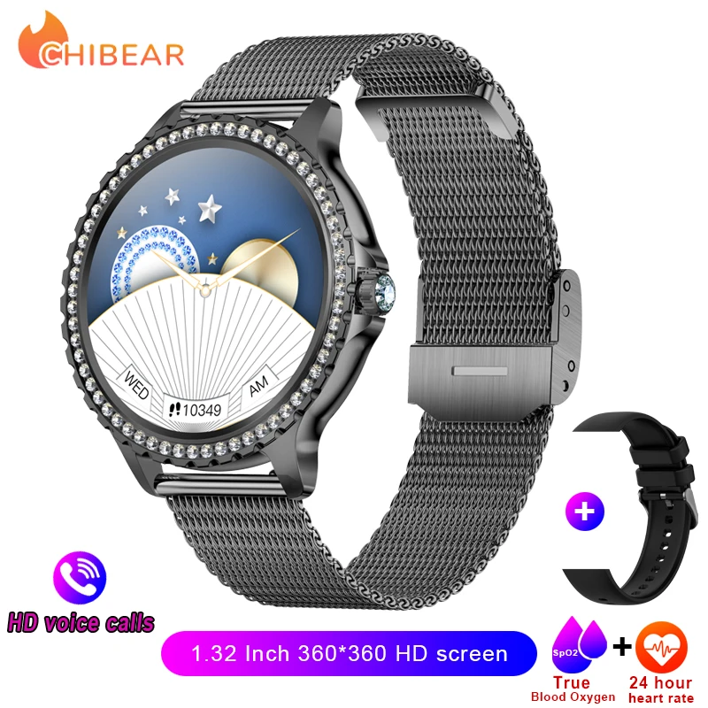 AMOLED-scherm Smart Watch Hartslag Bloed Zuurstof Mode Damesarmband 2023 Bluetooth Oproep Smartwatch Dames voor Android IOS