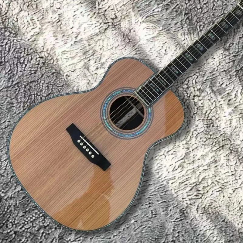 6 Strings Om45 Acoustic Guitar Natural Red Cedar Body Solid 