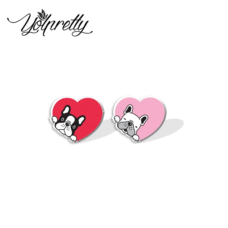 2022 New Arrival Fashion Cute Puppy Bulldog Dogs Epoxy Stud Earrings Handcraft Acrylic Resin Earrings