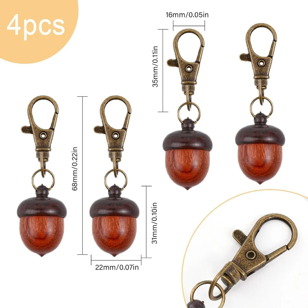 4Pcs Wooden Acorn Box Keychain with Zinc Alloy Swivel Lobster Clasps Charm for DIY Keychain Necklace Crafting Jewelry Making kit