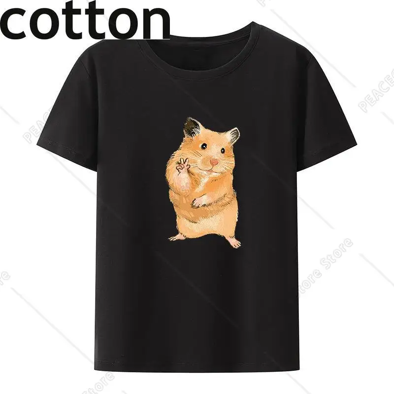

Cartoon Hamster T-shirt Women's Cropped Vintage Slim Unique Poleras Mujer Portrait Graphic Tshirts Anime Clothes Character Otaku