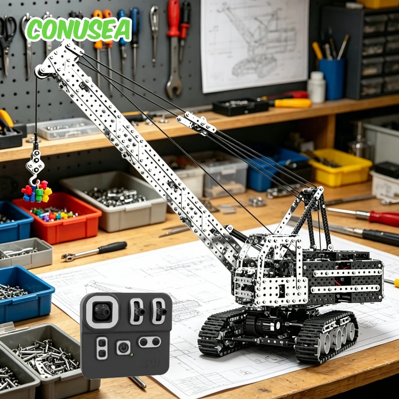 DIY Metal Steel Crane Bulldozer Building Block Assembled Toys 2.4G Remote Control Engineering Vehicle Truck Puzzle Toys Boys
