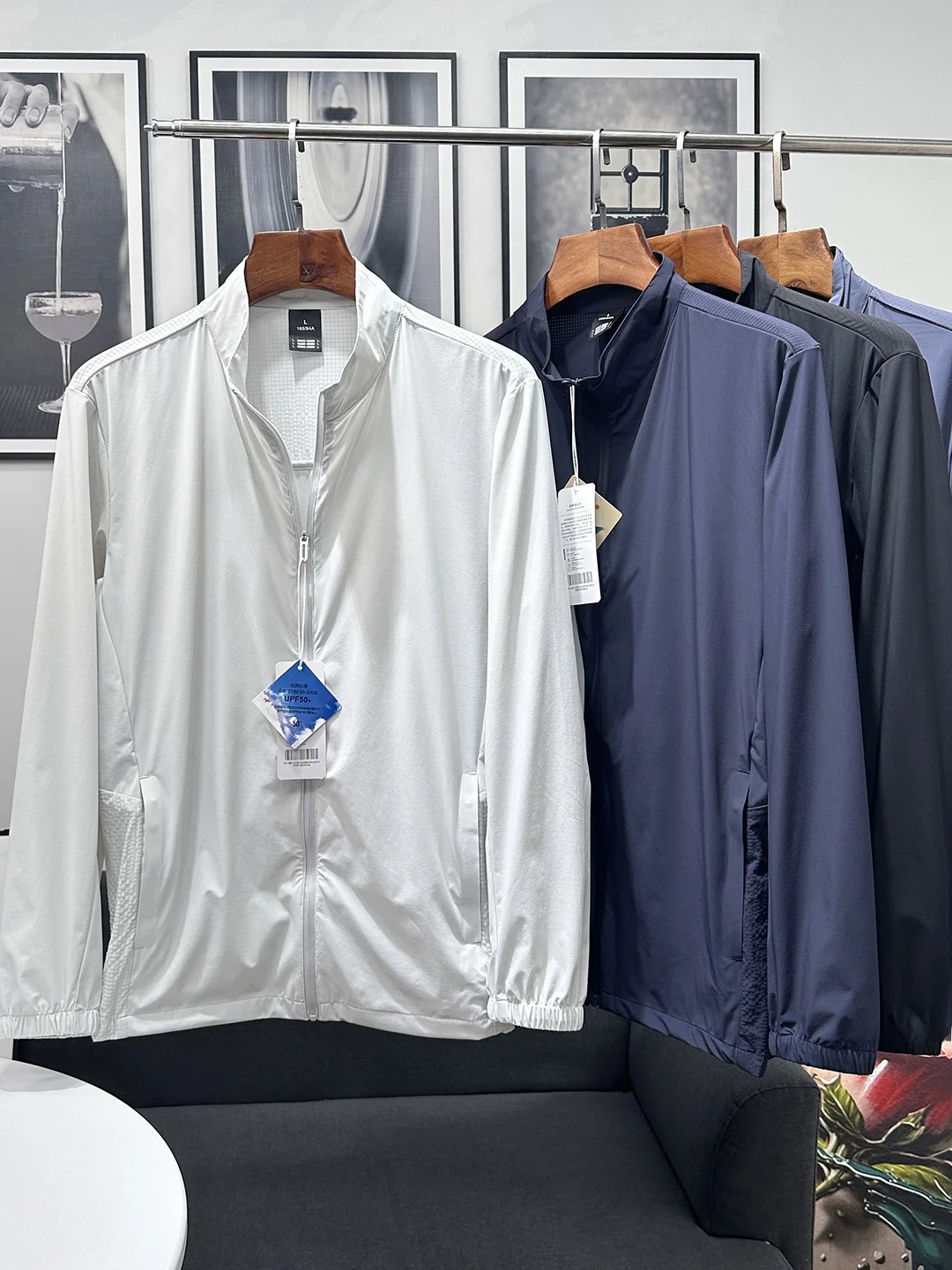 

Elastic Ice Silk UPF50 Lightweight Summer Casual Stand Collar Men's Faion Sun Protection Skin Clothes Thin Outerwear