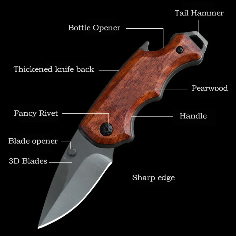 Outdoor Stainless Steel Folding Knife High Hardness Portable EDC Camping Pocket Knife Hiking Travel Self Defense Survival Knife