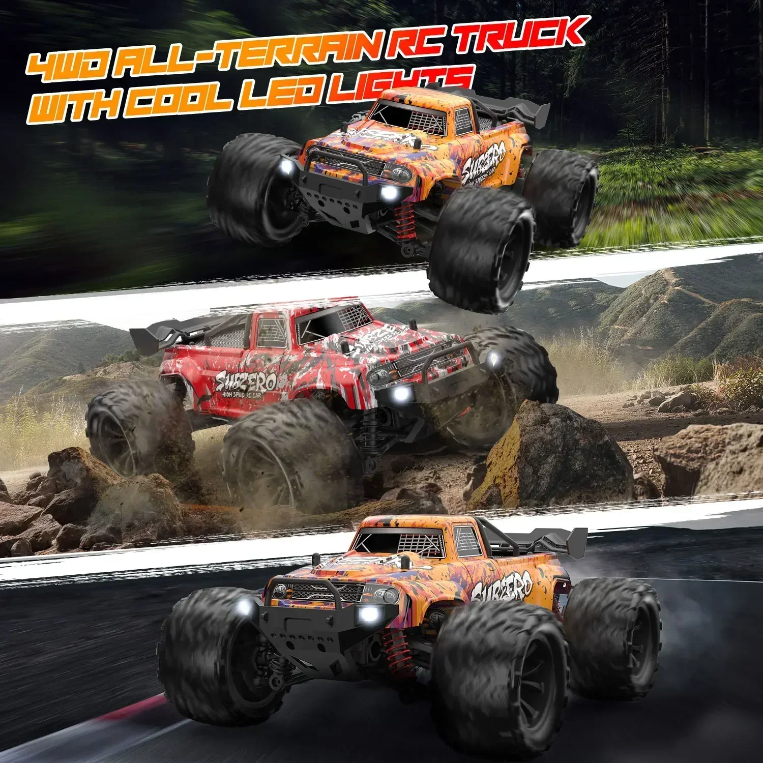 1:16 Dual Motor RC Car 4X4 Off Road 40Km/H High Speed Remote Control Car Drift Monster Truck Toys with LED 2.4G for Adults Kids