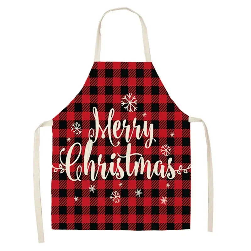 New Hot-selling Apron Snowflake Red Print Pattern Plaid Apron Waterproof and Dustproof Kitchen Cooking Barbecue Accessories Bib