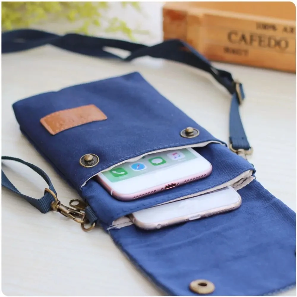 Fashion Canvas Vintage Shoulder Purse Bag Three Layer Splice Color Handbag Mini Fabric Crossbody Cell Phone Bag for Women Man