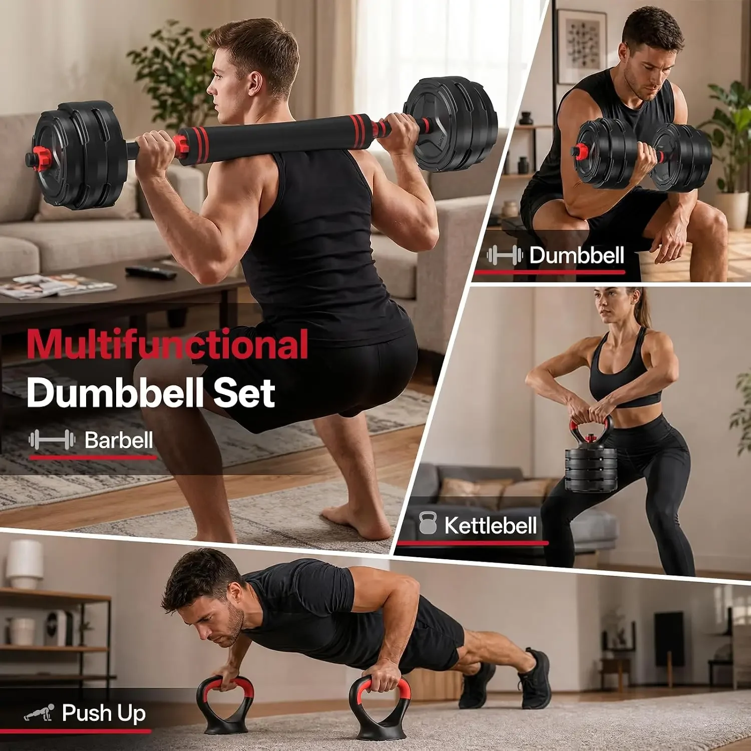 Adjustable Dumbbell Set, 45lbs Free Weight Set with Connector, 5 in 1 Weight Set Used as Kettlebells, Barbell, Push up Stand