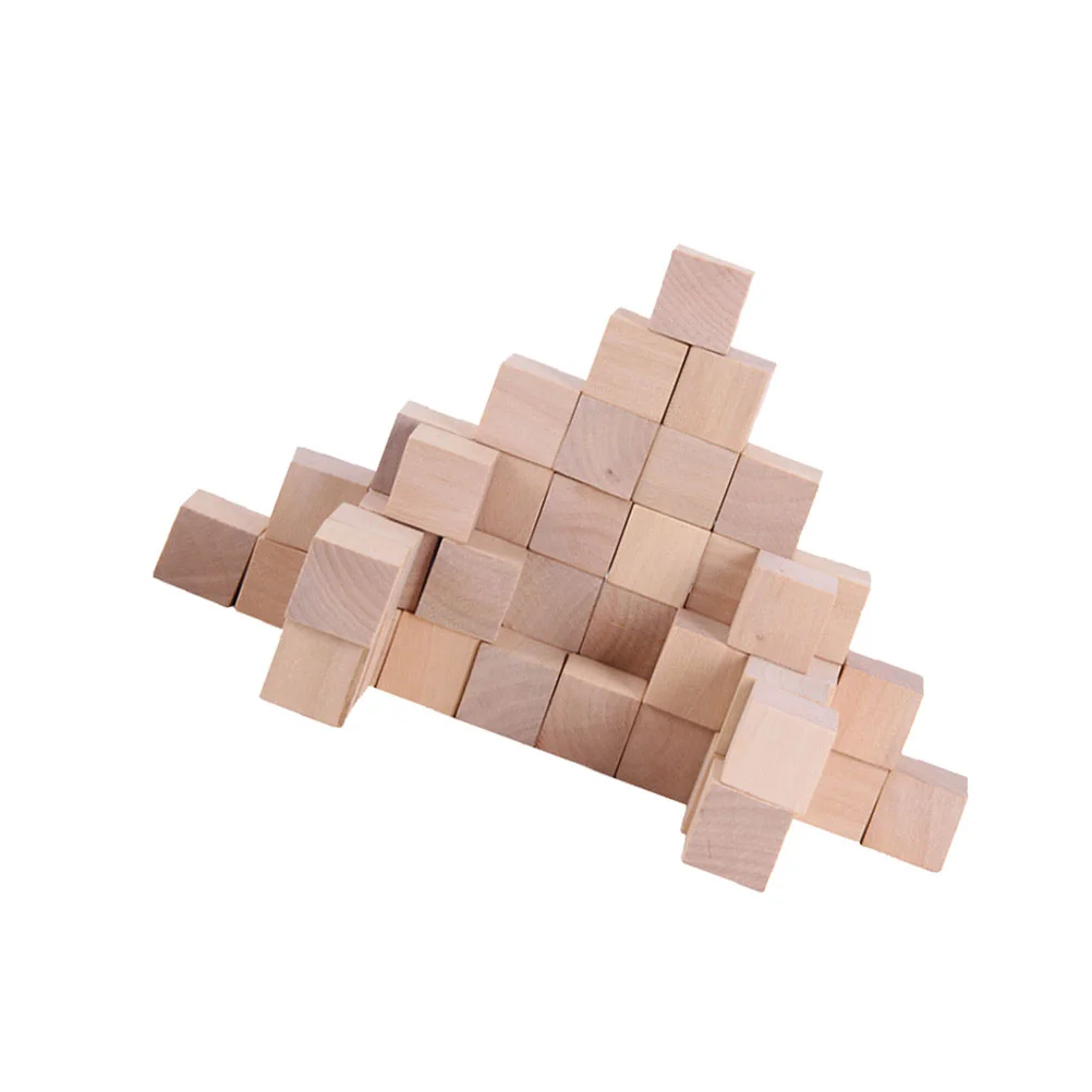 

50 Pcs Square Blocks DIY Cube Building Craft Cubes Blank Wood Wooden Small Ordinary