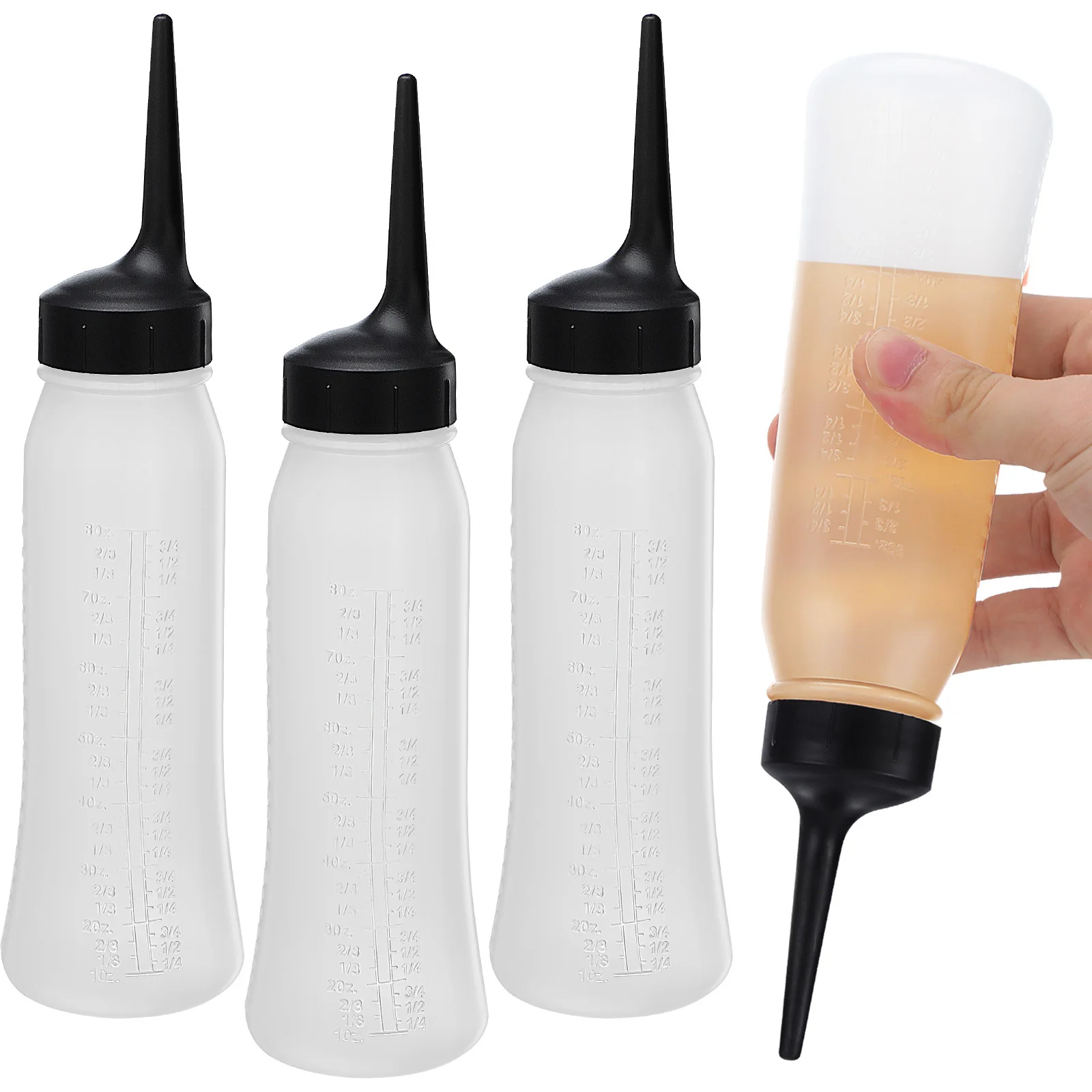 

3Pcs Hair Dye Bottles Refillable Measuring Hair Color Bottle for Salon Aromatherapy Scalp Treatment Empty Salon Bottles