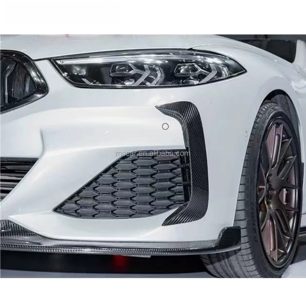 

Bumper Cover Canards For BMW 8 Series M8 840i 4 Door Glossy Dry Carbon Fiber Front Bumper Side Wind Canard