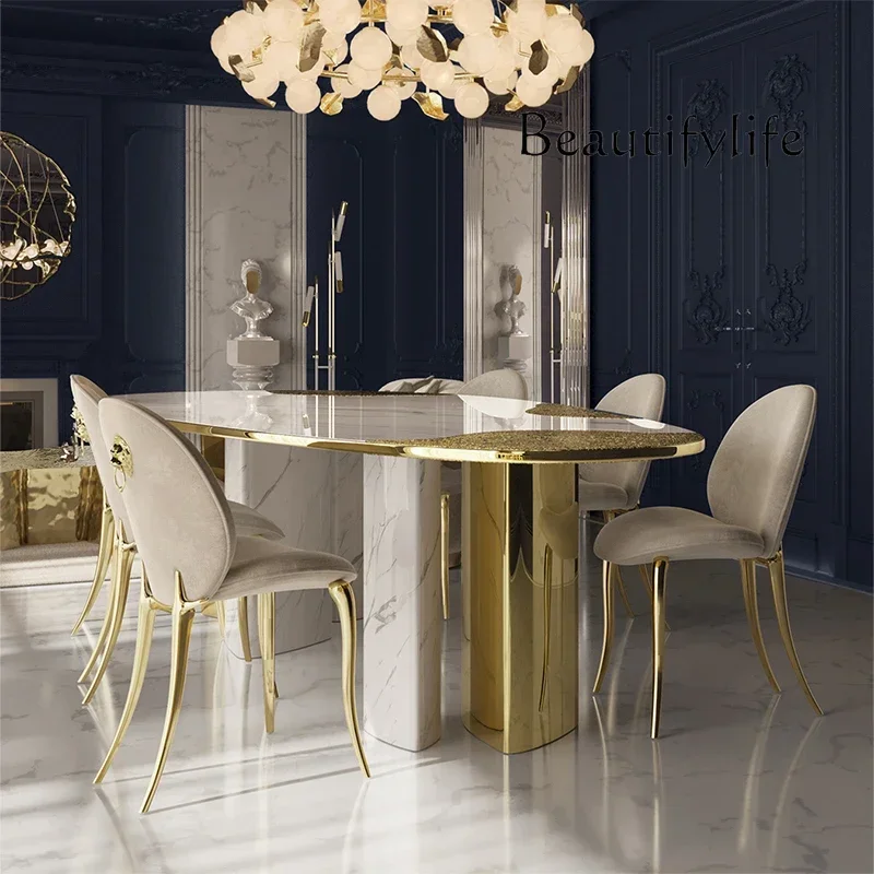 N17 DD BJ High Art Light Luxury Dining Table Luxury Villa Designer Oval Natural Marble Fashion, New