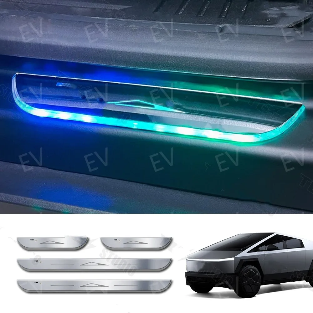 Car Door Side Skirt Sill Stripe Touchless Control With Led Light For Tesla  Cybertruck Custom Logo