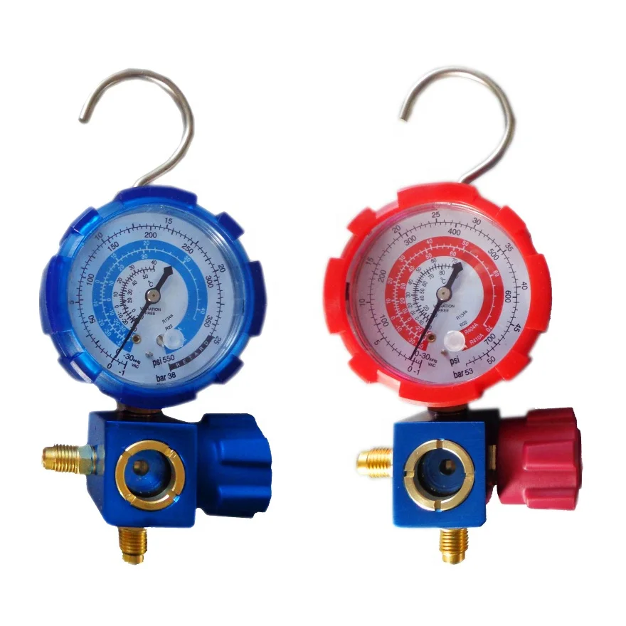 Air Conditioner Refrigerant Pressure Gauge R600 R410A R32 R134A R22 Single Manifold Gauge with Blue Yellow Red Charging Hose view 5