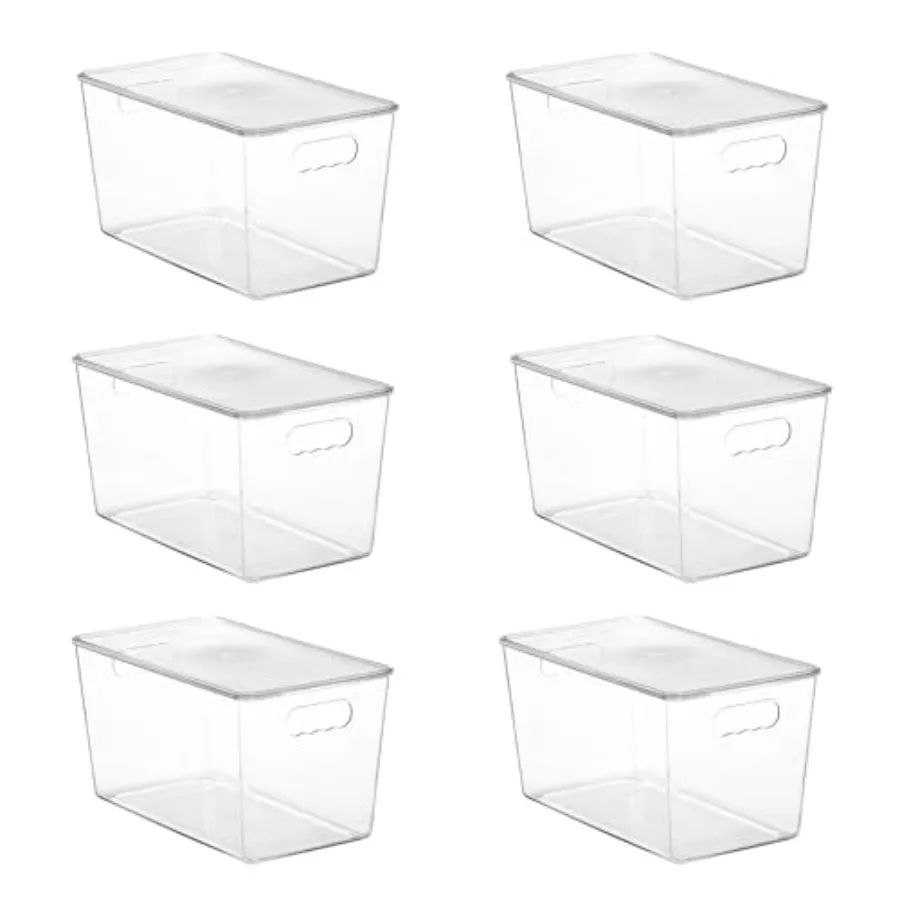 

Набор из 6 прозрачных штабелируемых контейнеров с крышками, большие пластиковые контейнеры с ручками для организации кладовой и хранения, идеально подходят для кухни и холодильника.