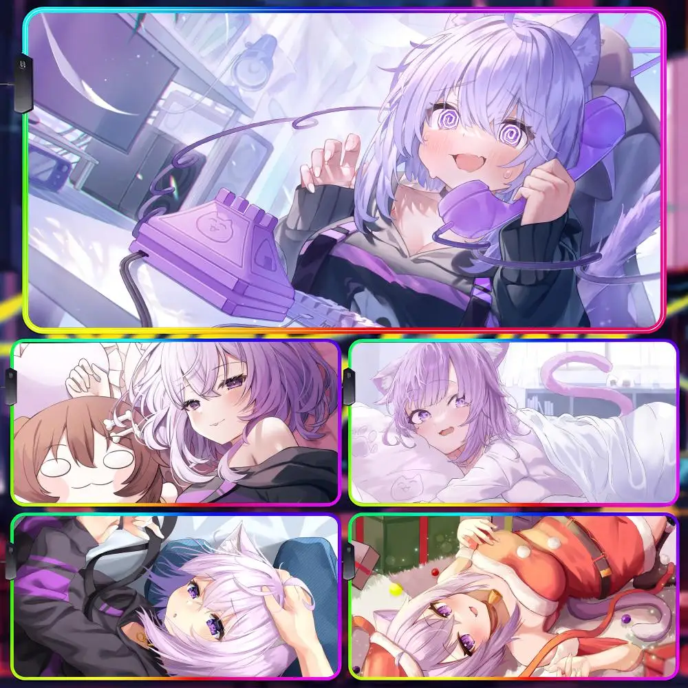 

Virtual Idol Cute Nekomata Okayu Mouse Pad Gamer Luminescence Led Mouse Pad Gaming Table Rgb Deskmat Keyboard Pc Mousepad